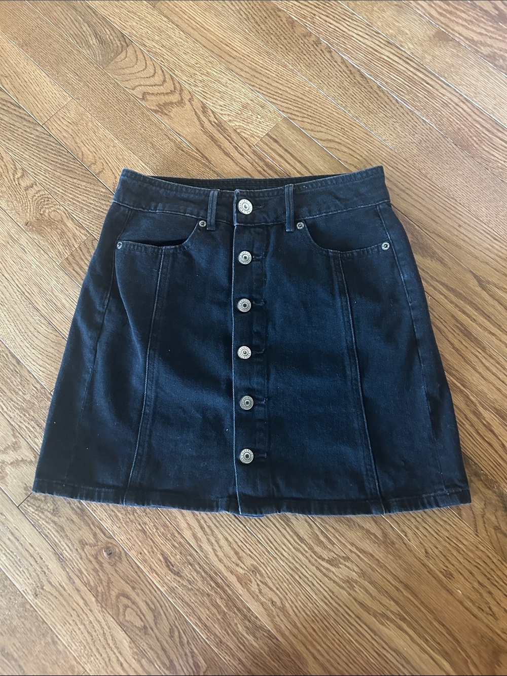 American Eagle Outfitters Black Button-Front Denim Mini Skirt